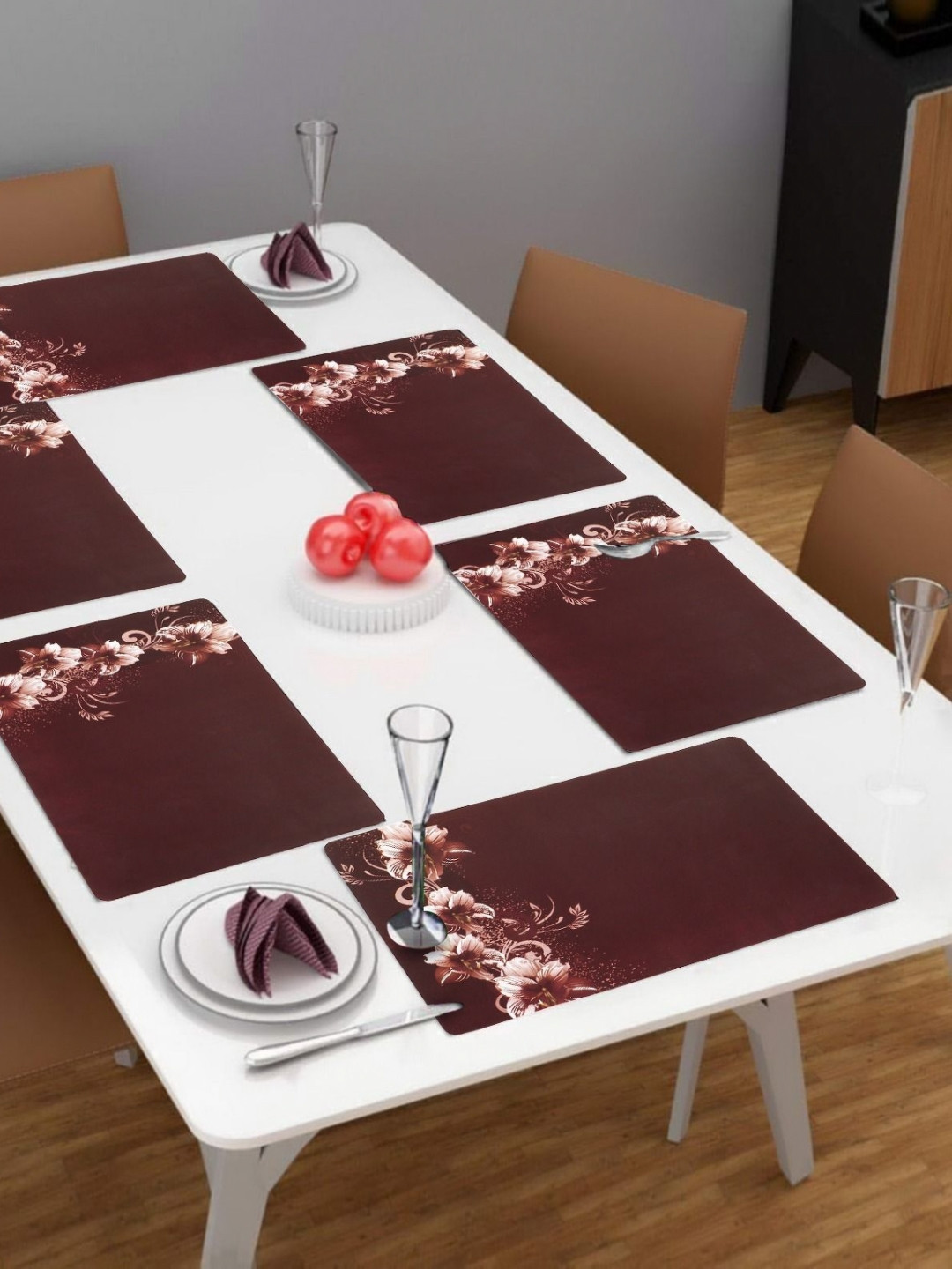 LooMantha Brown & White 6 Pieces Rectangle Shaped Printed Table Placemats