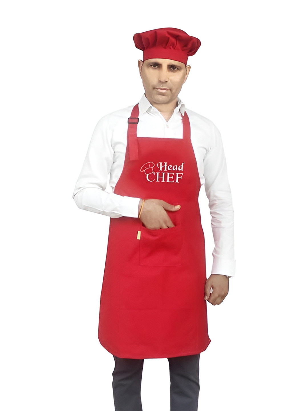 SWITCHON Red & White Printed Apron With Cap