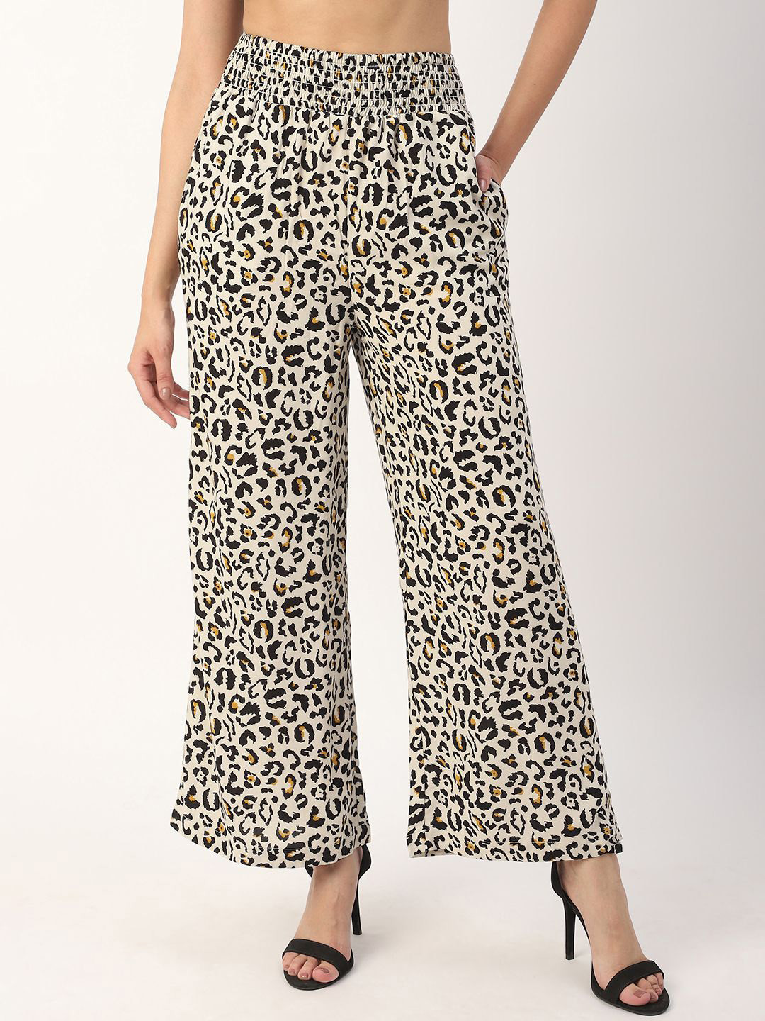 Mystere Paris Leopard Printed Wide-Leg Fit Palazzos
