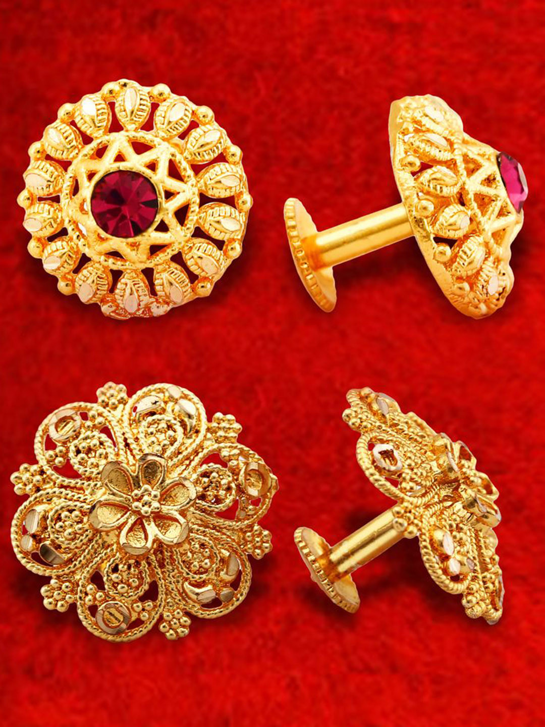 DIVASTRI Set of 2 Gold-Plated Circular Studs Earrings