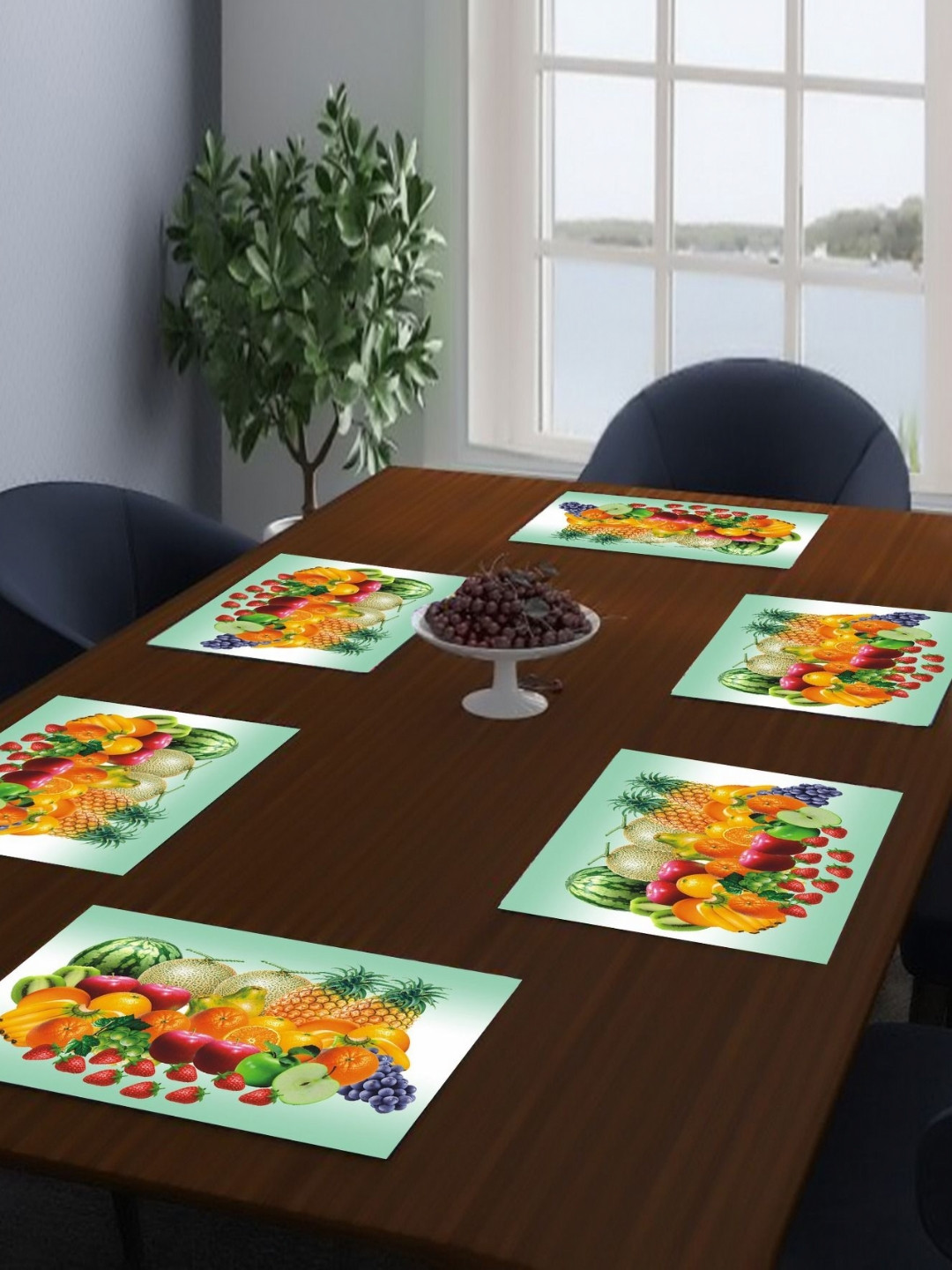 LooMantha Green & Yellow 6 Pieces Printed Rectangle Shaped Table Placemats
