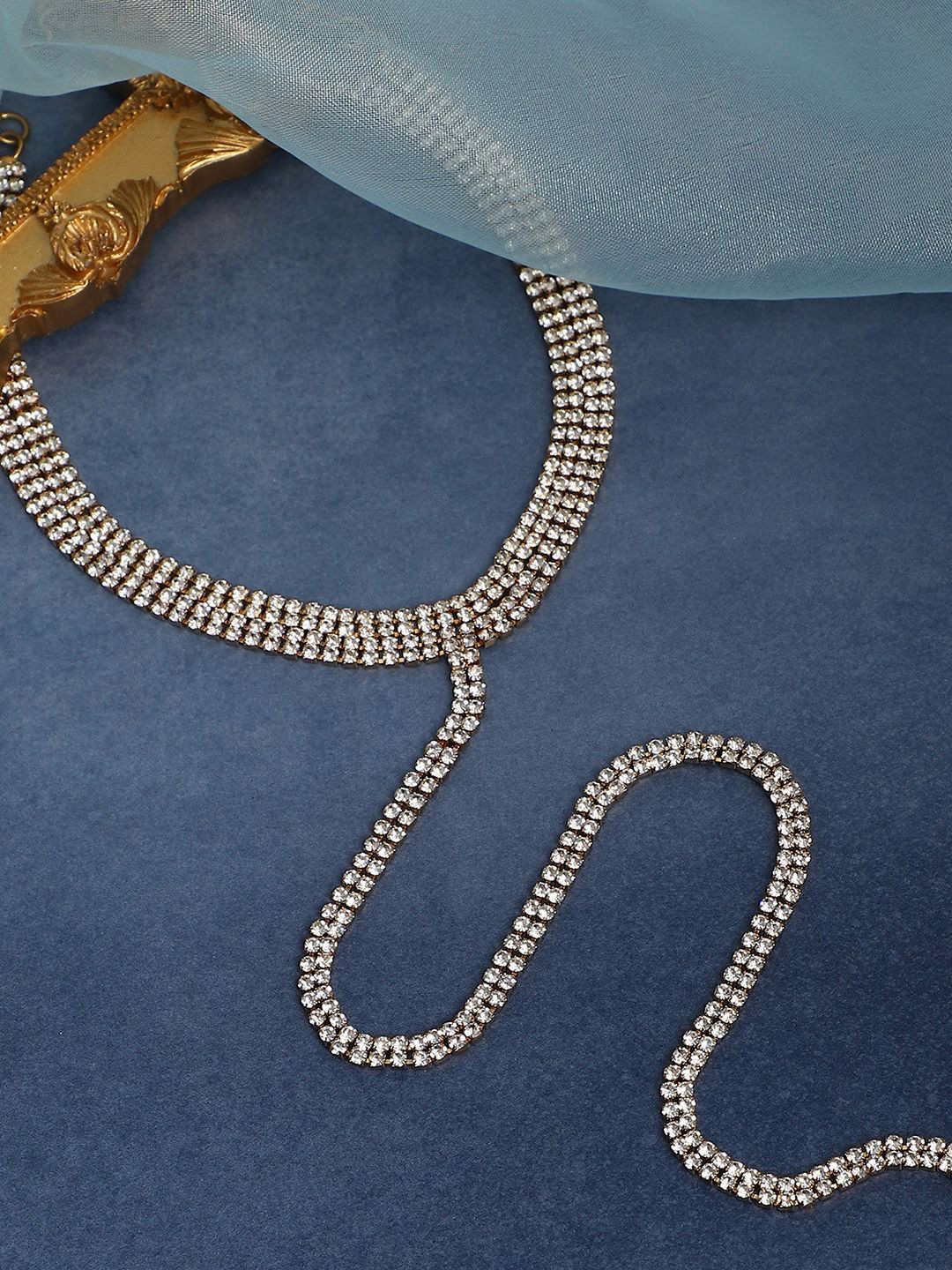 SOHI Gold-Plated The Bijou Multi-Layer Lariat Stone Studded Minimal Necklace