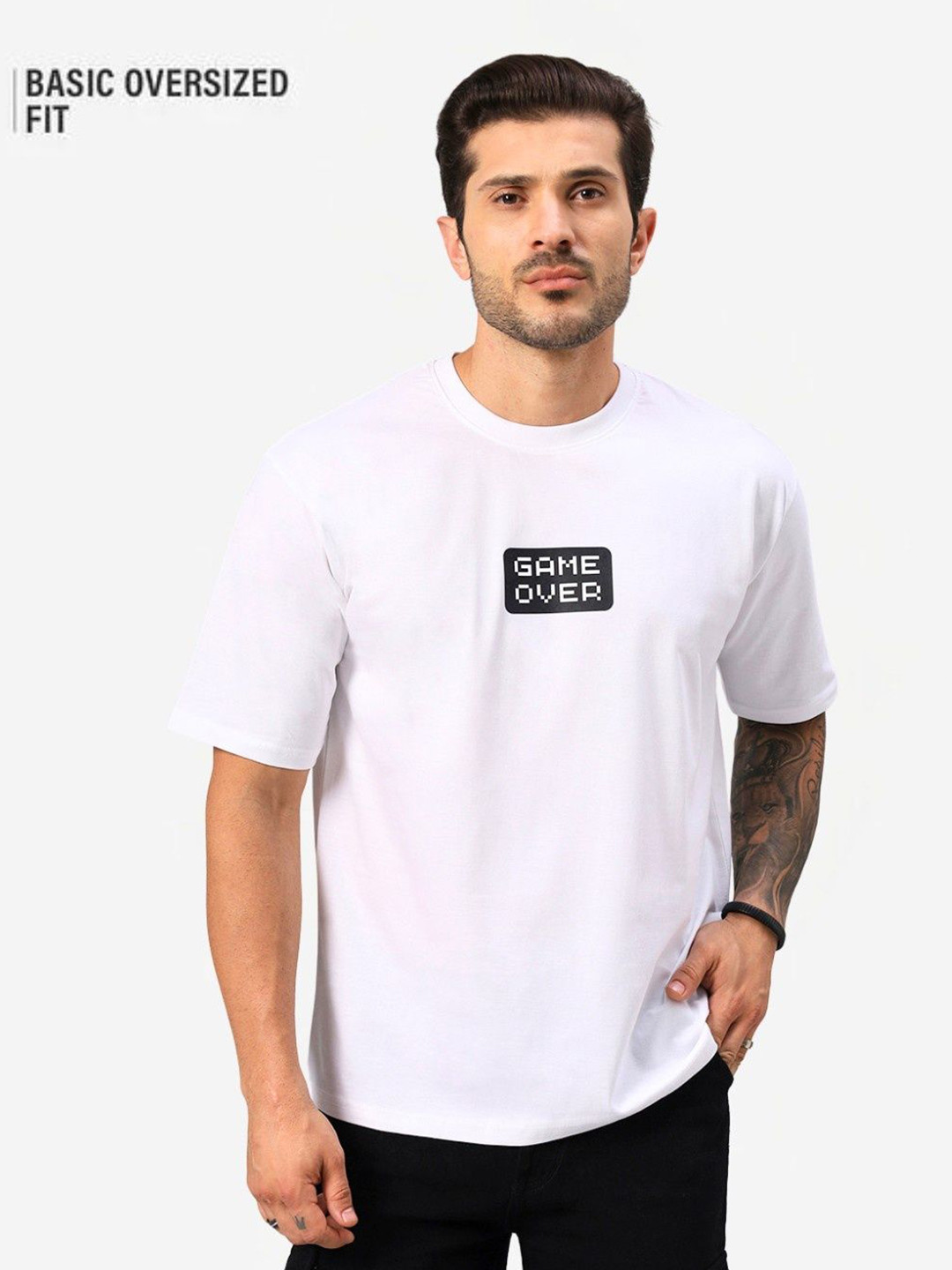 URBANICE Men Typography Printed Round Neck Cotton Oversized T-shirt