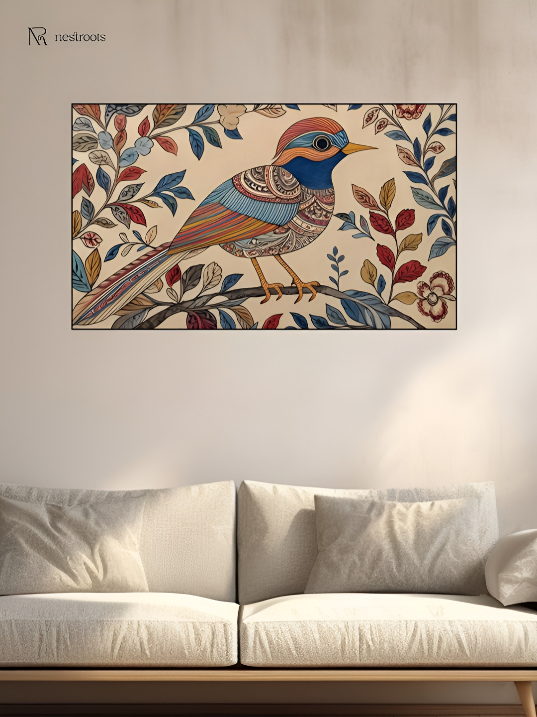 nestroots Elegant Beige & Blue Canvas Paintings Wall Arts