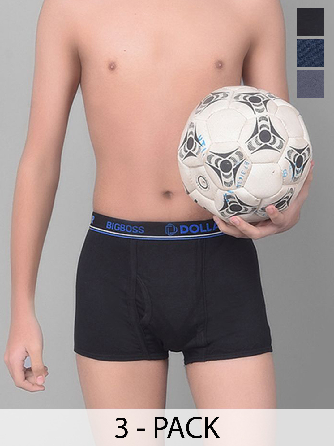 Dollar Bigboss Kid's Solid Pack of 3 Combed Cotton Trunk