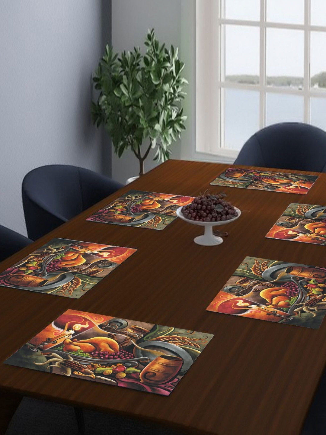 LooMantha Brown & Green 6 Pieces Rectangle Shaped Printed Table Placemats