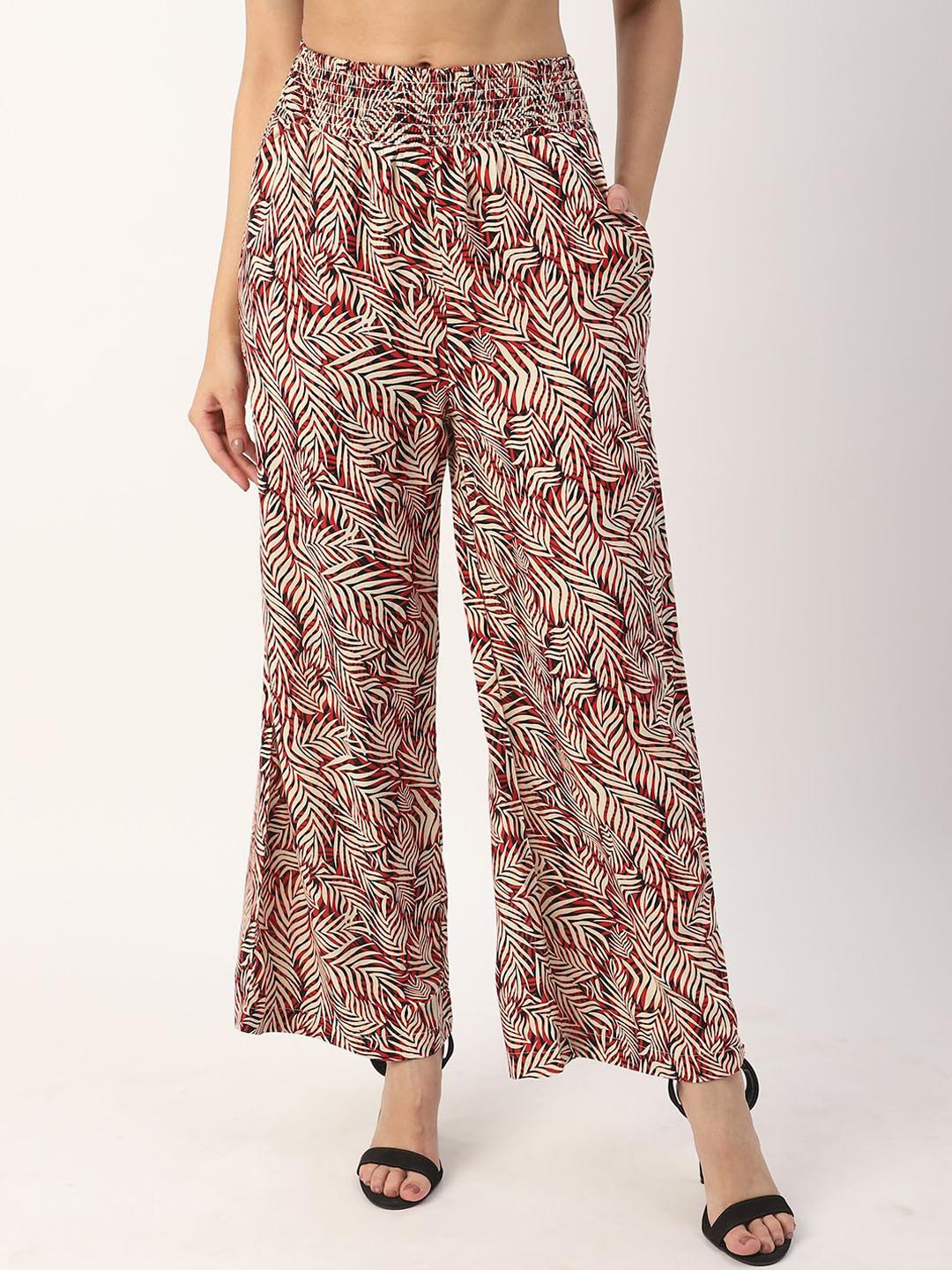 Mystere Paris Women Leaf Printed Wide-Leg Fit Palazzos