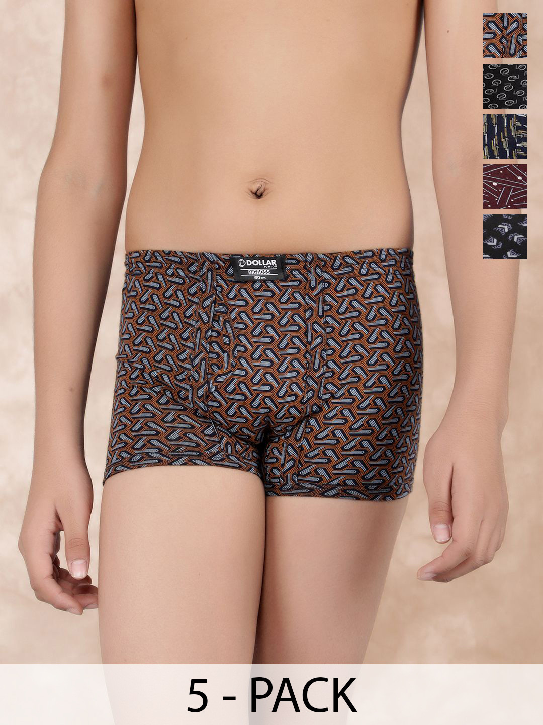 Dollar Bigboss Kid's Printed Pack of 5 Plush-Backed Waistband Trunk