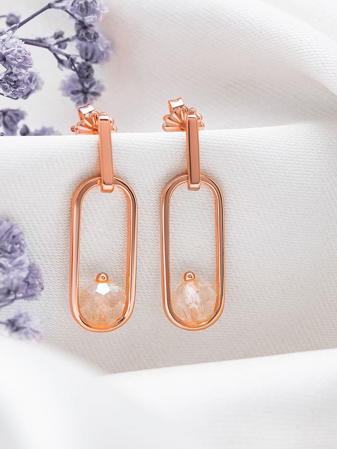 SILBERRY Rose Gold-Plated Silberry Sterling Silver Cubic Zirconia Halo Drop Earrings
