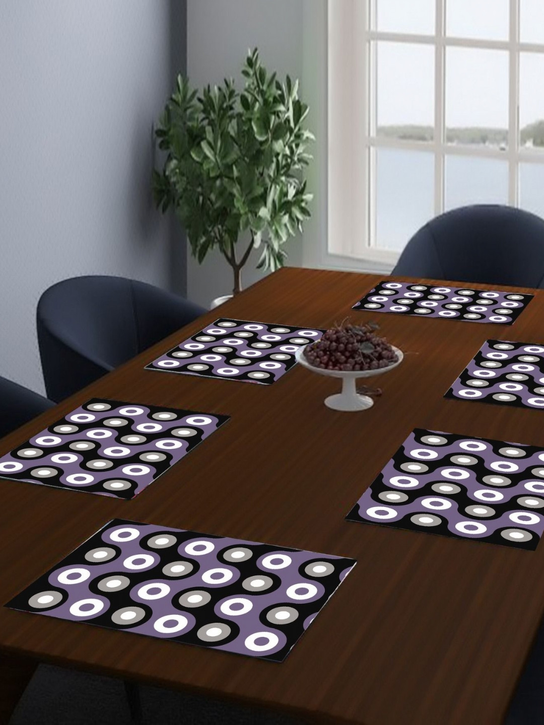 LooMantha Grey & White 6 Pieces Printed Rectangle Shaped Table Placemats
