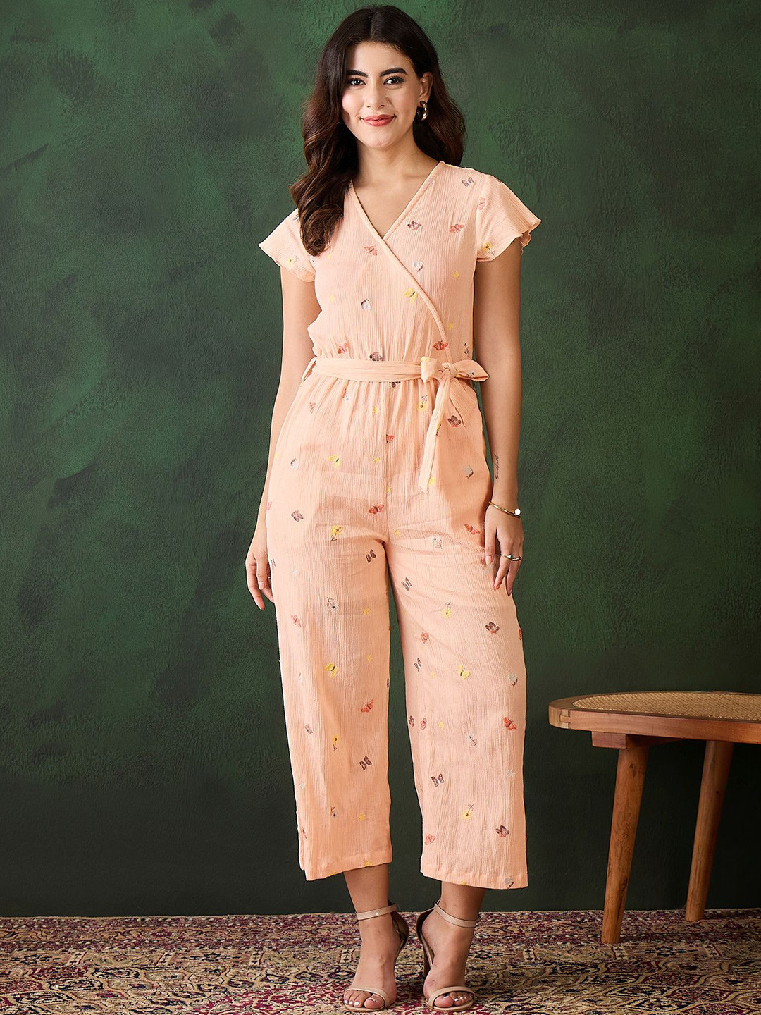 StyleStone Women Cotton V-Neck Short Sleeves Basic Jumpsuit