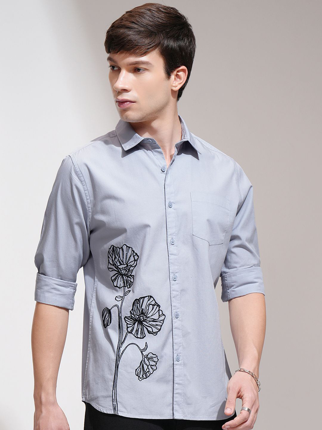 Highlander Men Embroider Placement Patterned Casual Shirt
