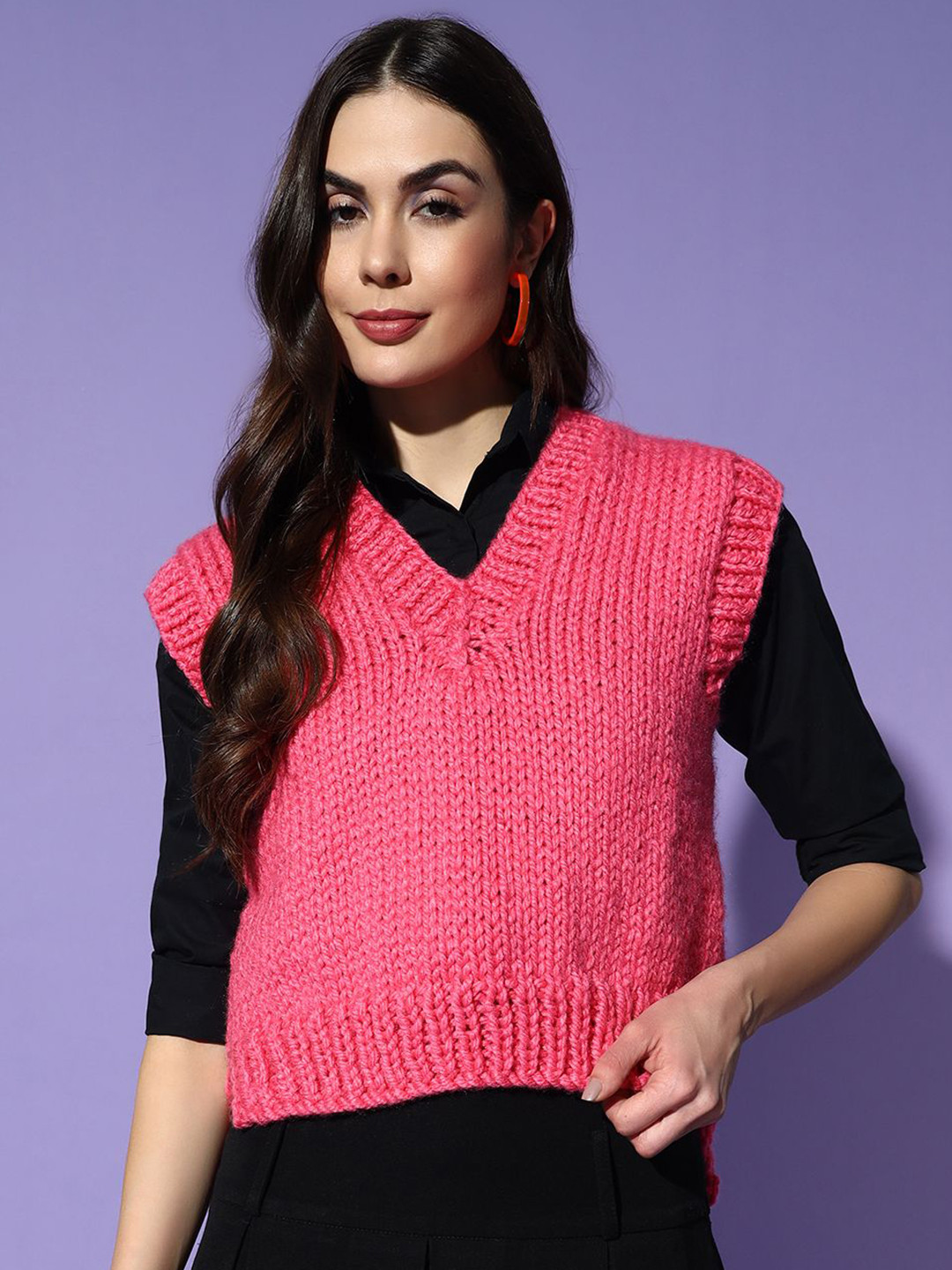 Sugercandy Women Ribbed Woollen Crop Winter Sweater Vest