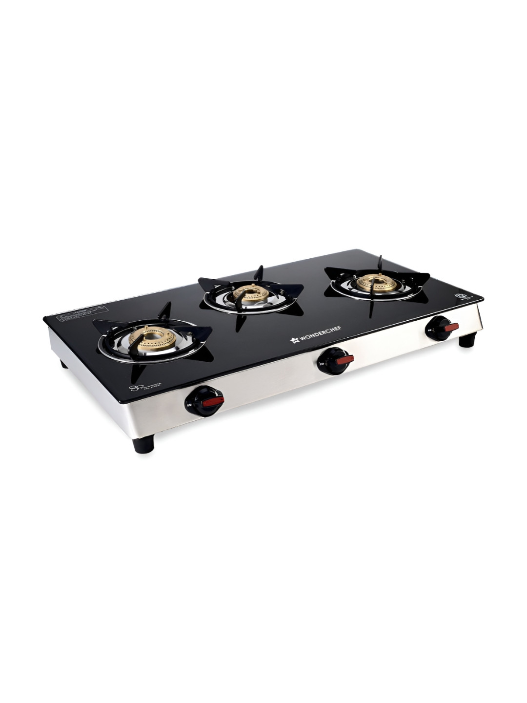Wonderchef Black 3 Burners Glass Manual LPG Gas Stove