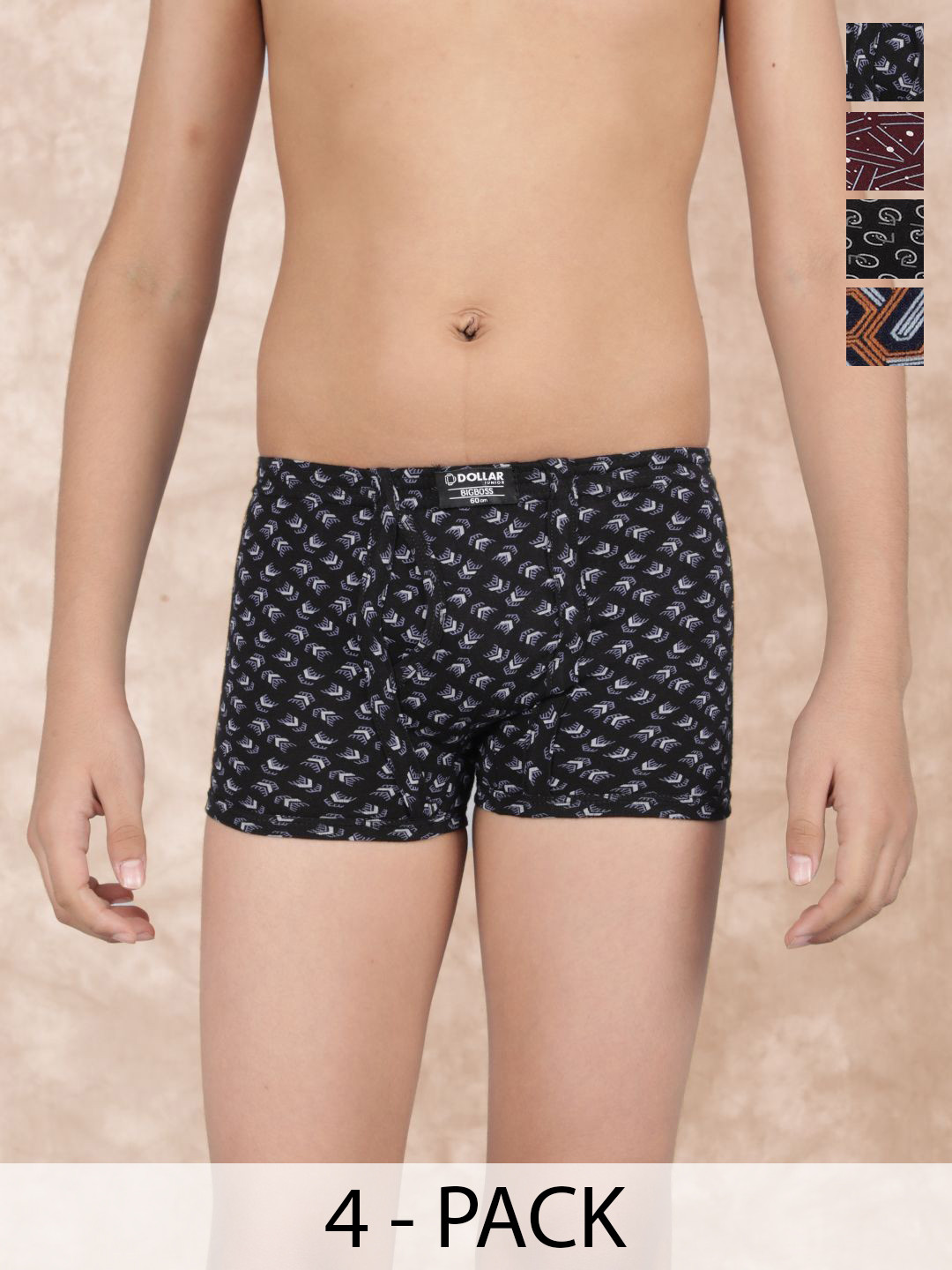 Dollar Bigboss Kid's Printed Pack of 4 Plush-Backed Waistband Trunk