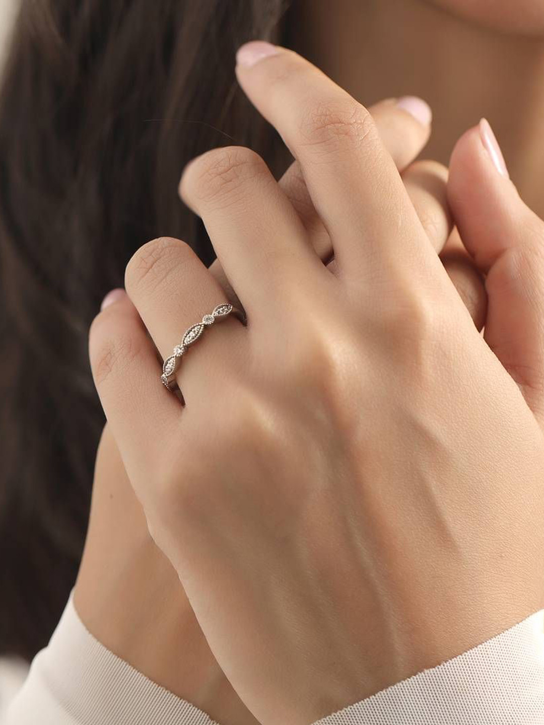 Ornaz Women 18KT White Gold Diamond-Studded Finger Ring - 3.12 g