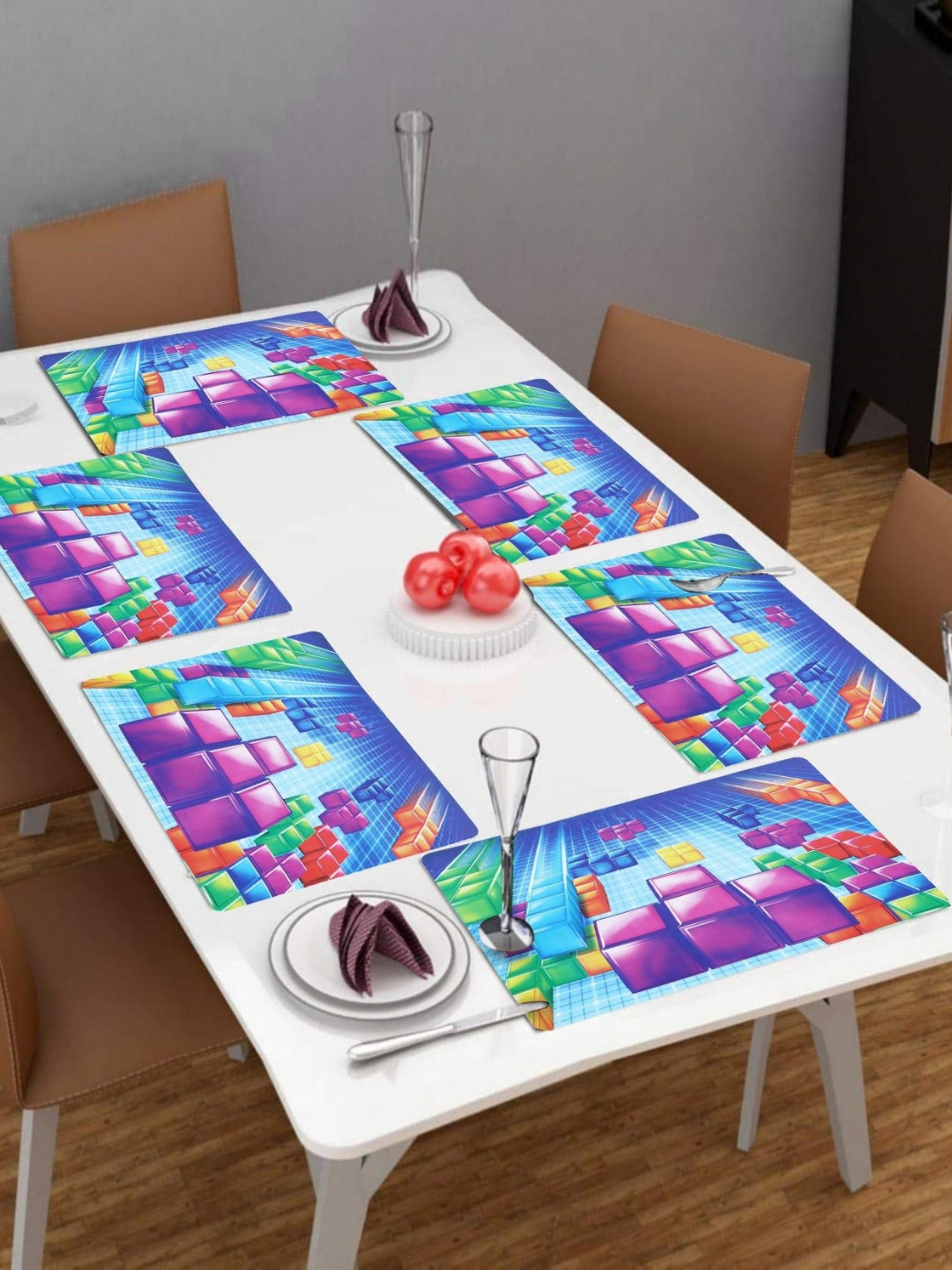 LooMantha Blue & Purple 6 Pieces Rectangle Shaped Printed Table Placemats