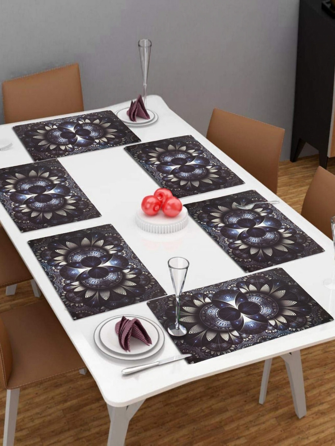 LooMantha Black Printed 6 Pieces Printed Rectangle Shaped Table Placemats