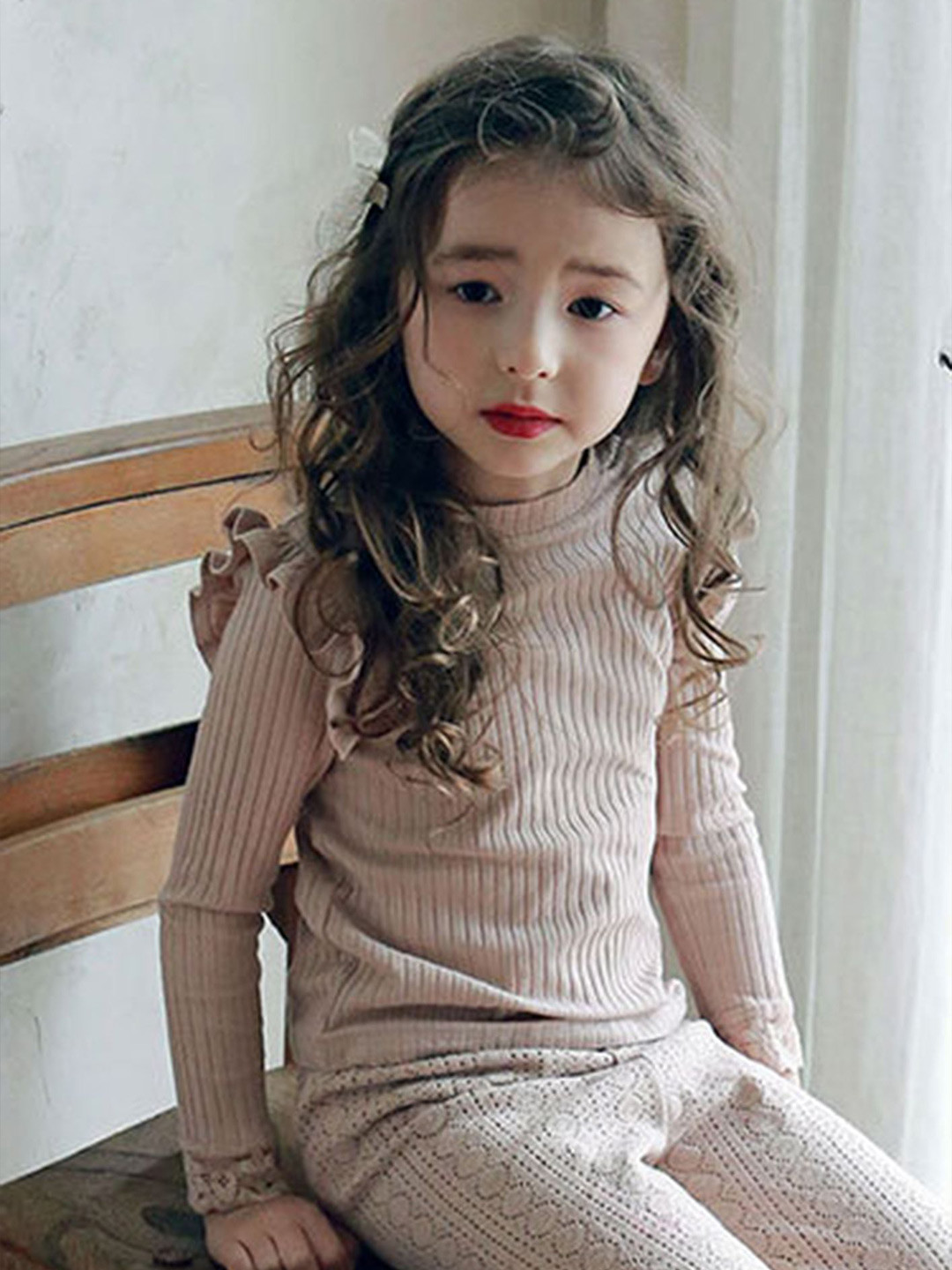 LULU & SKY Girls Ruffle Trim Self Design Top