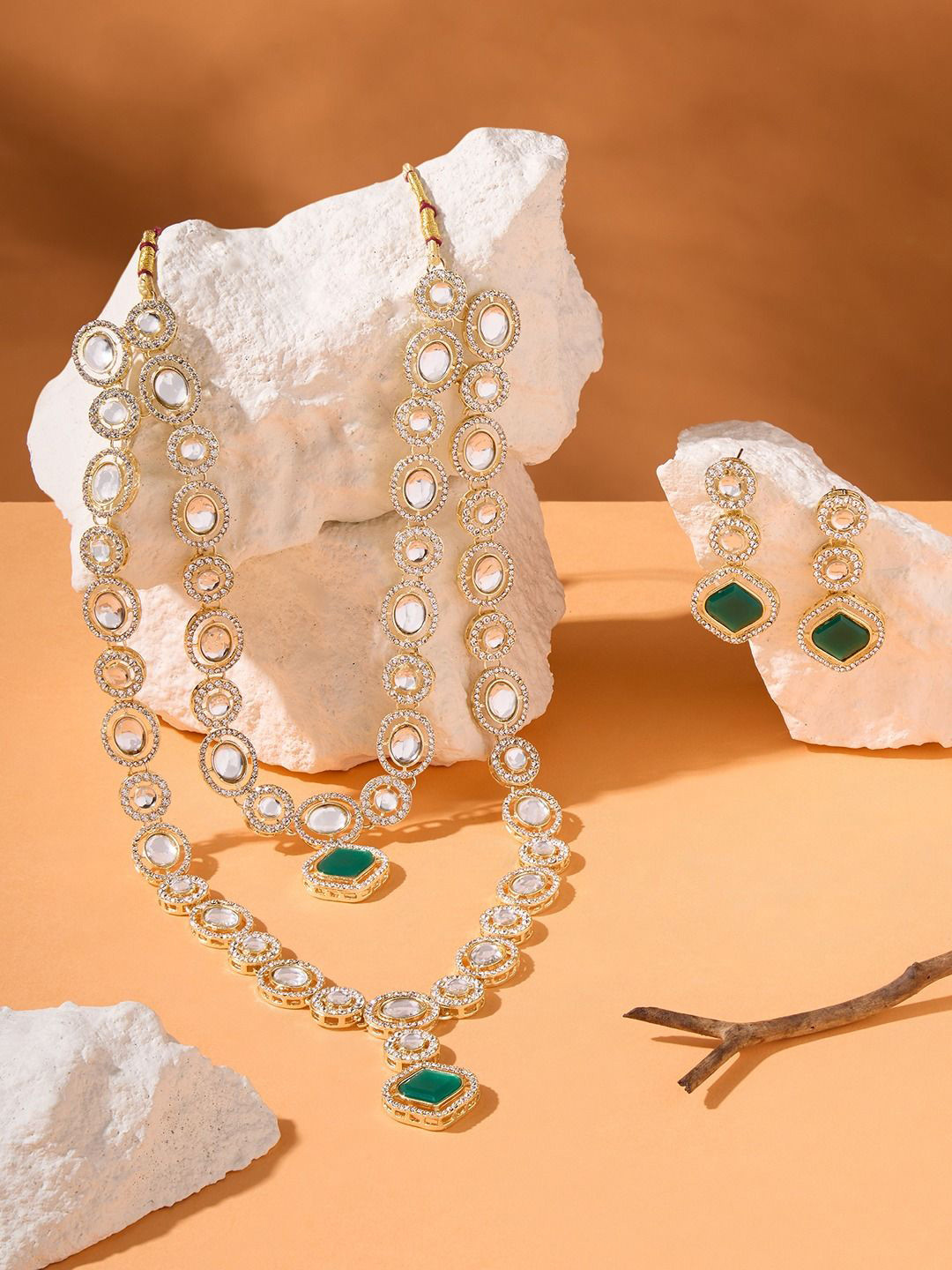 Zaveri Pearls Gold-Plated Dazzling Austrian Diamonds Layered Stone-Studded Jewellery Set