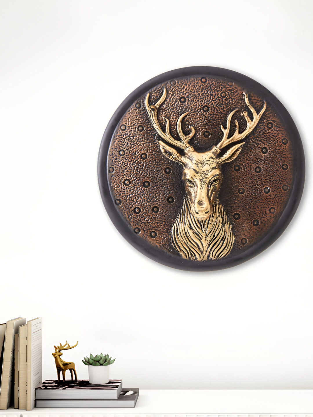Home Centre Corsica Gold Toned & Brown Reindeer Painting Wall Art