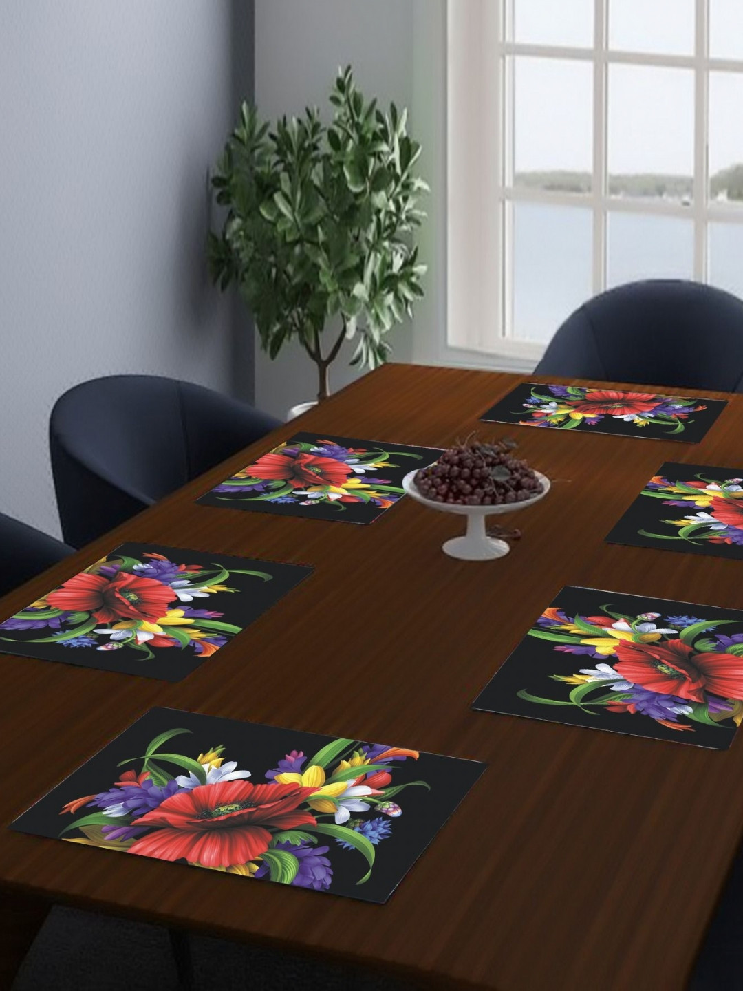 LooMantha Brown & Black 6 Pieces Rectangle Shaped Printed Table Placemats