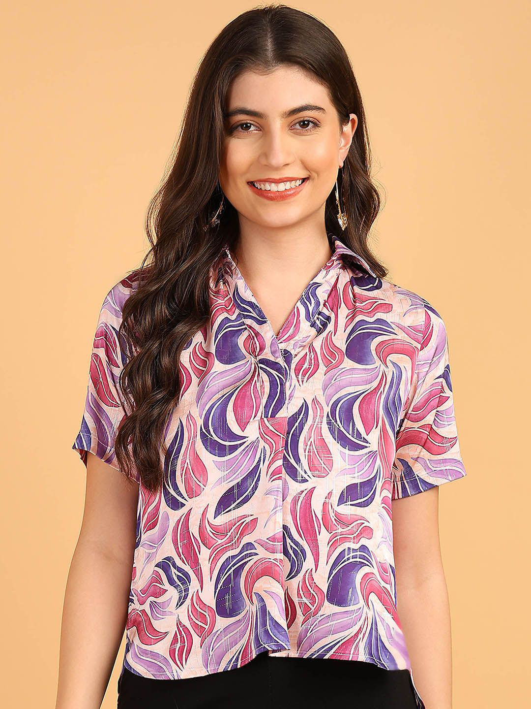 SAFFE Women Prined Shirt Style Top