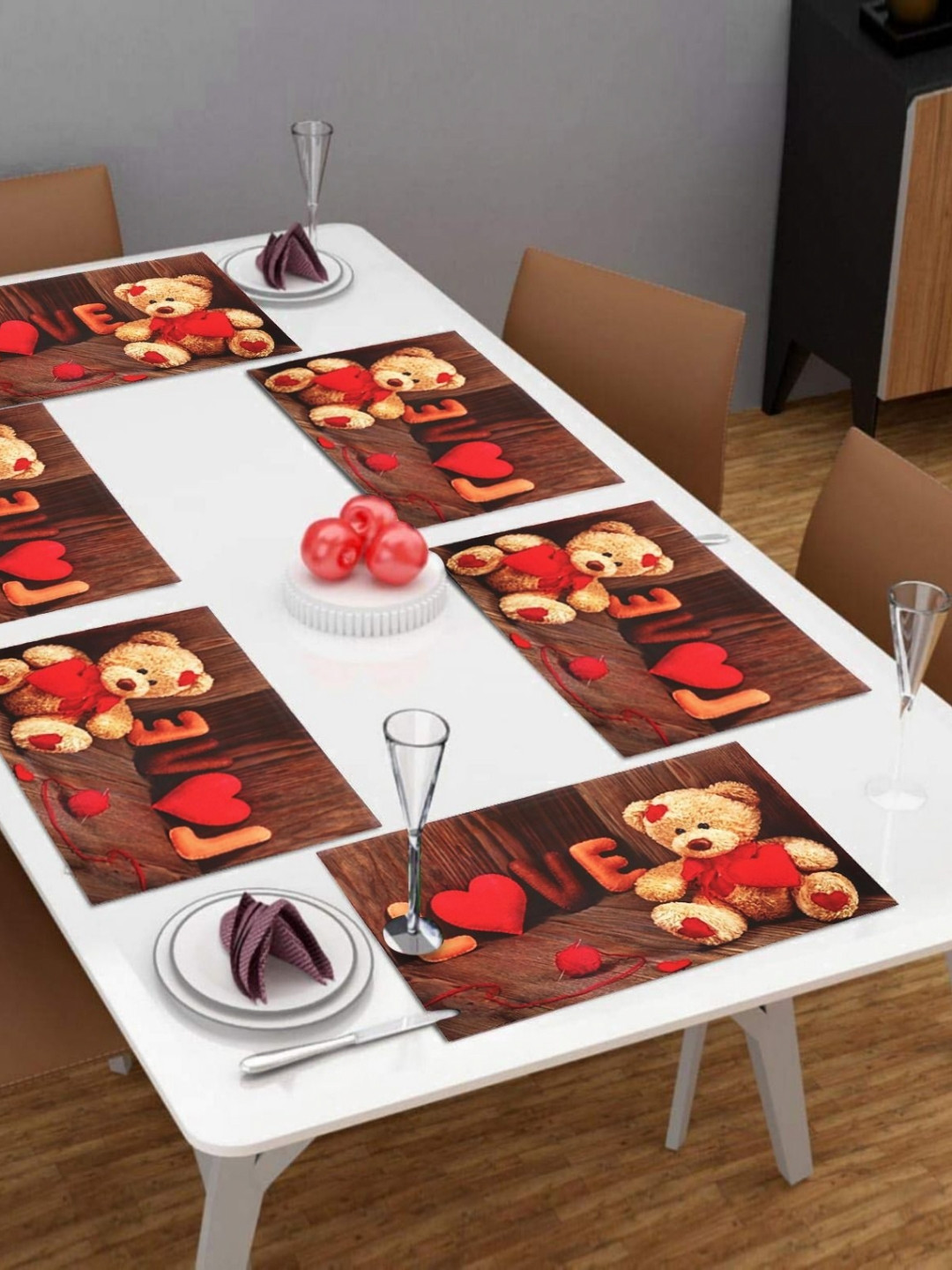 LooMantha Brown & Red 6 Pieces Printed Rectangle Shaped Table Placemats