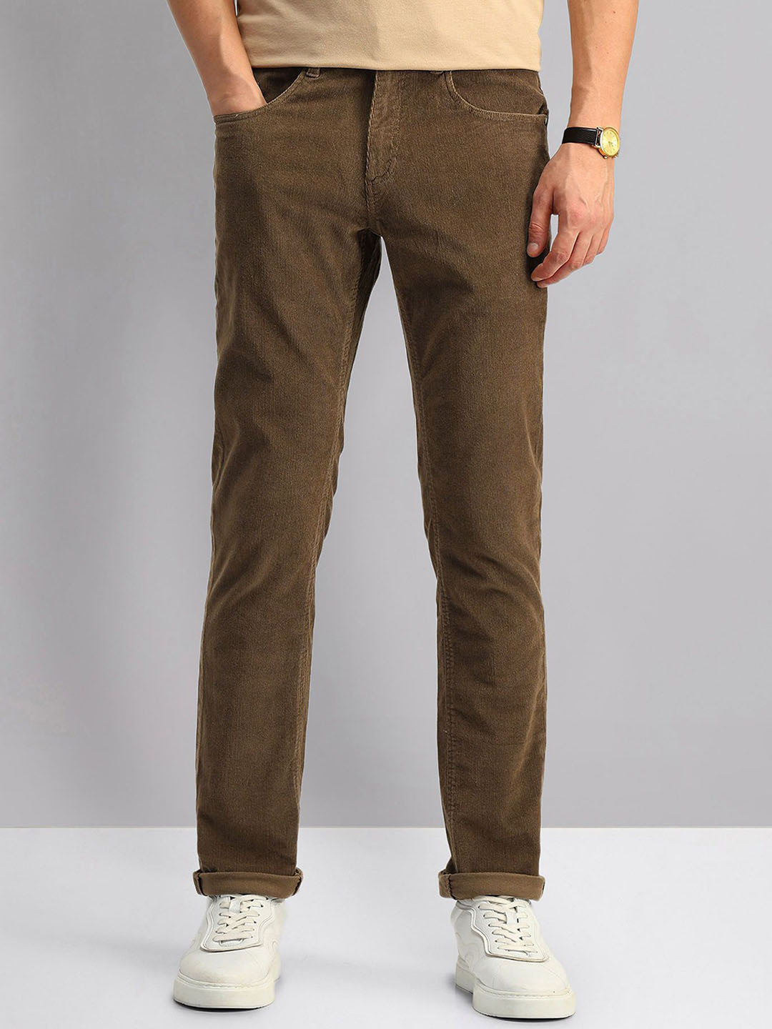 AD By Arvind Men Cotton Slim Fit Casual Chinos Trousers
