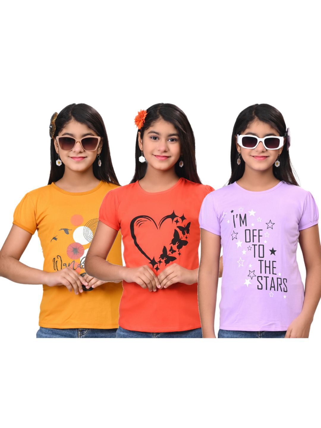 INDIA FASHION FAB Girls 3 Printed Applique T-shirt