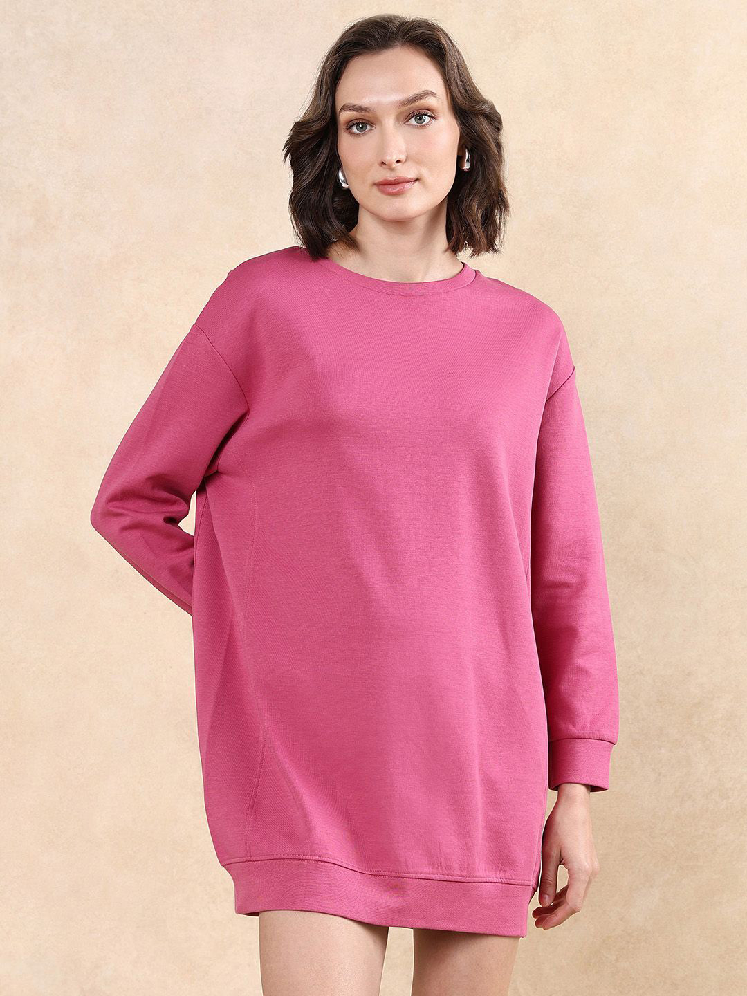 RAREISM Women Round Neck T-shirt Cotton Mini Dress