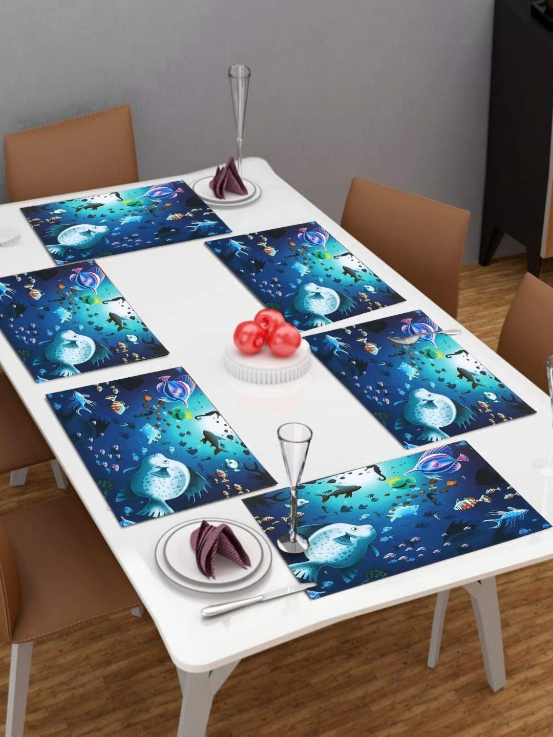 LooMantha Blue & White 6 Pieces Rectangle Shaped Printed Table Placemats