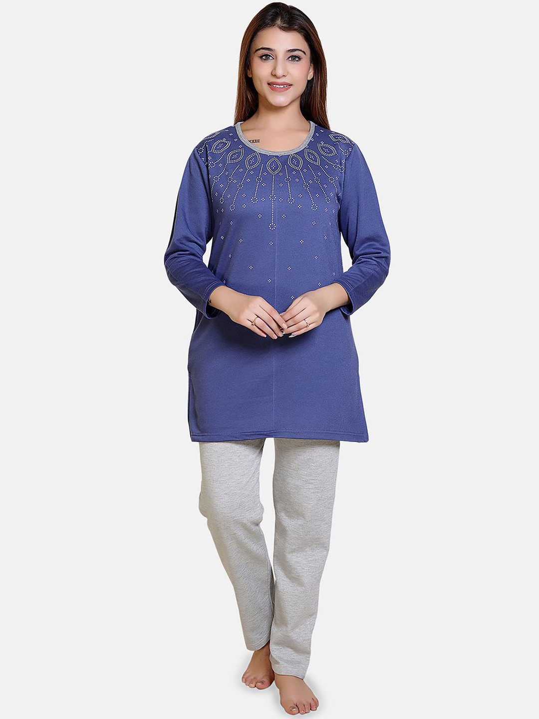 Divine Girl Women Printed Round Neck Night suit