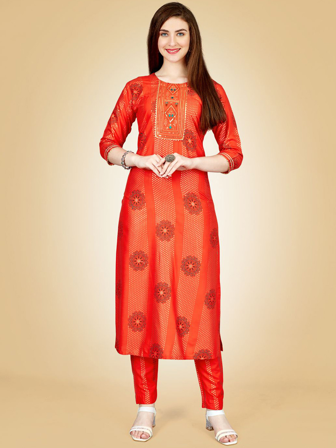 HI FI NX Paisley Embroidered Straight Kurta With Churidar