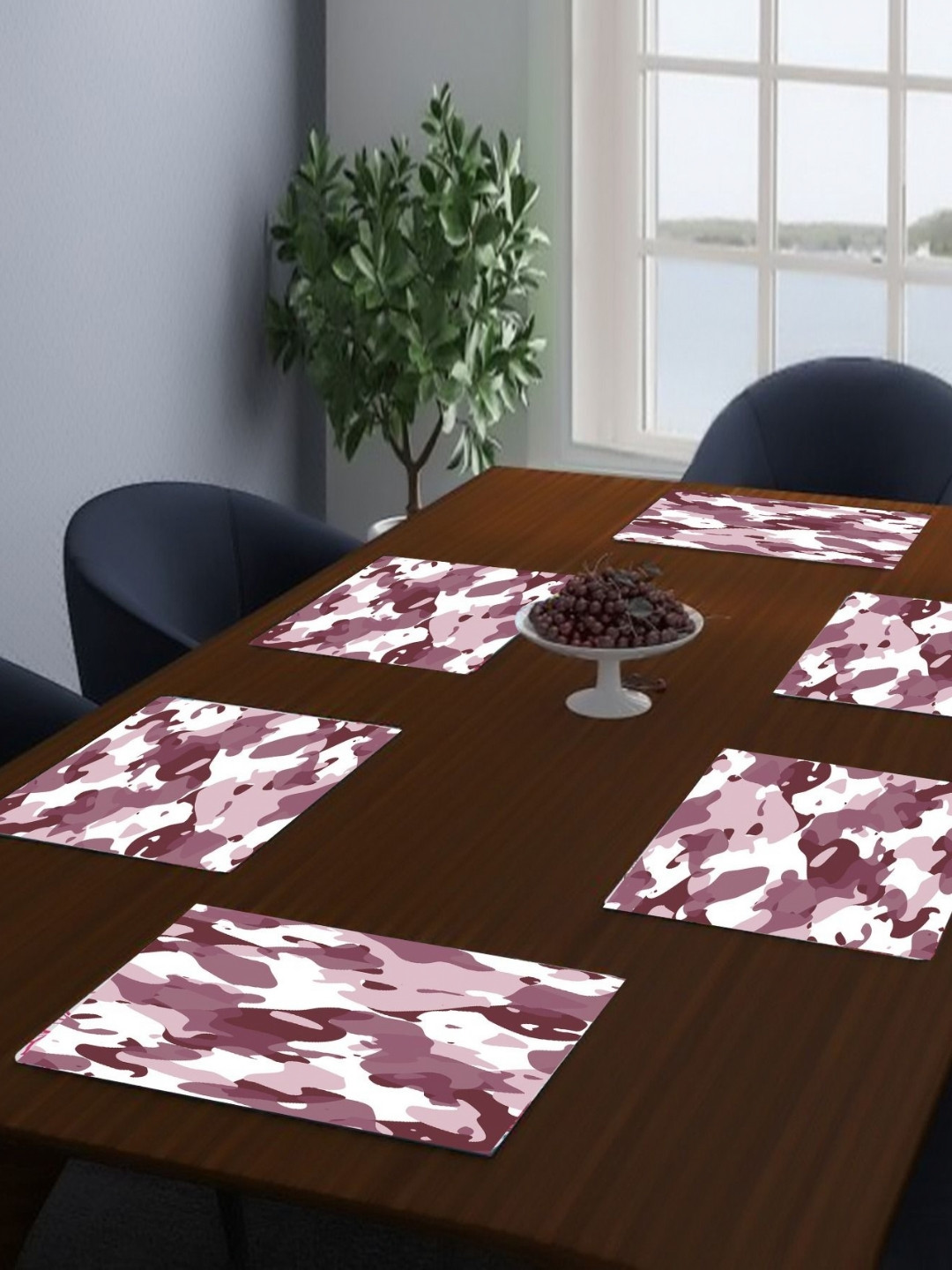 LooMantha Brown & White 6 Pieces Printed Rectangle Shaped Table Placemats