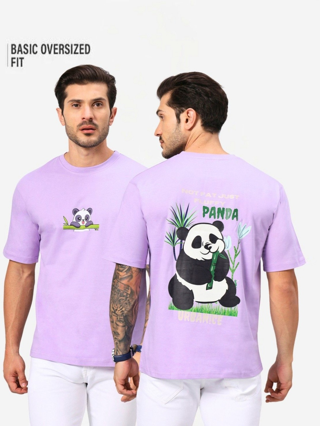 URBANICE Men Graphic Printed Round Neck Cotton Oversized Panda T-shirt