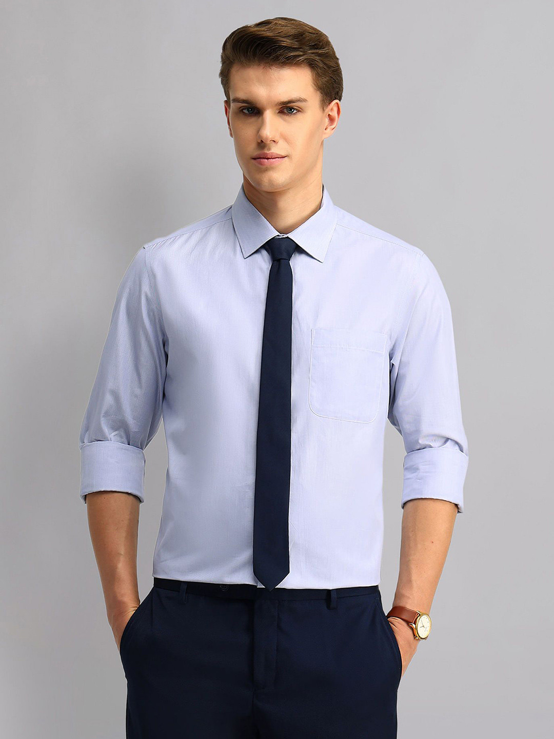 AD By Arvind Men Solid Pure Cotton Formal Shirt