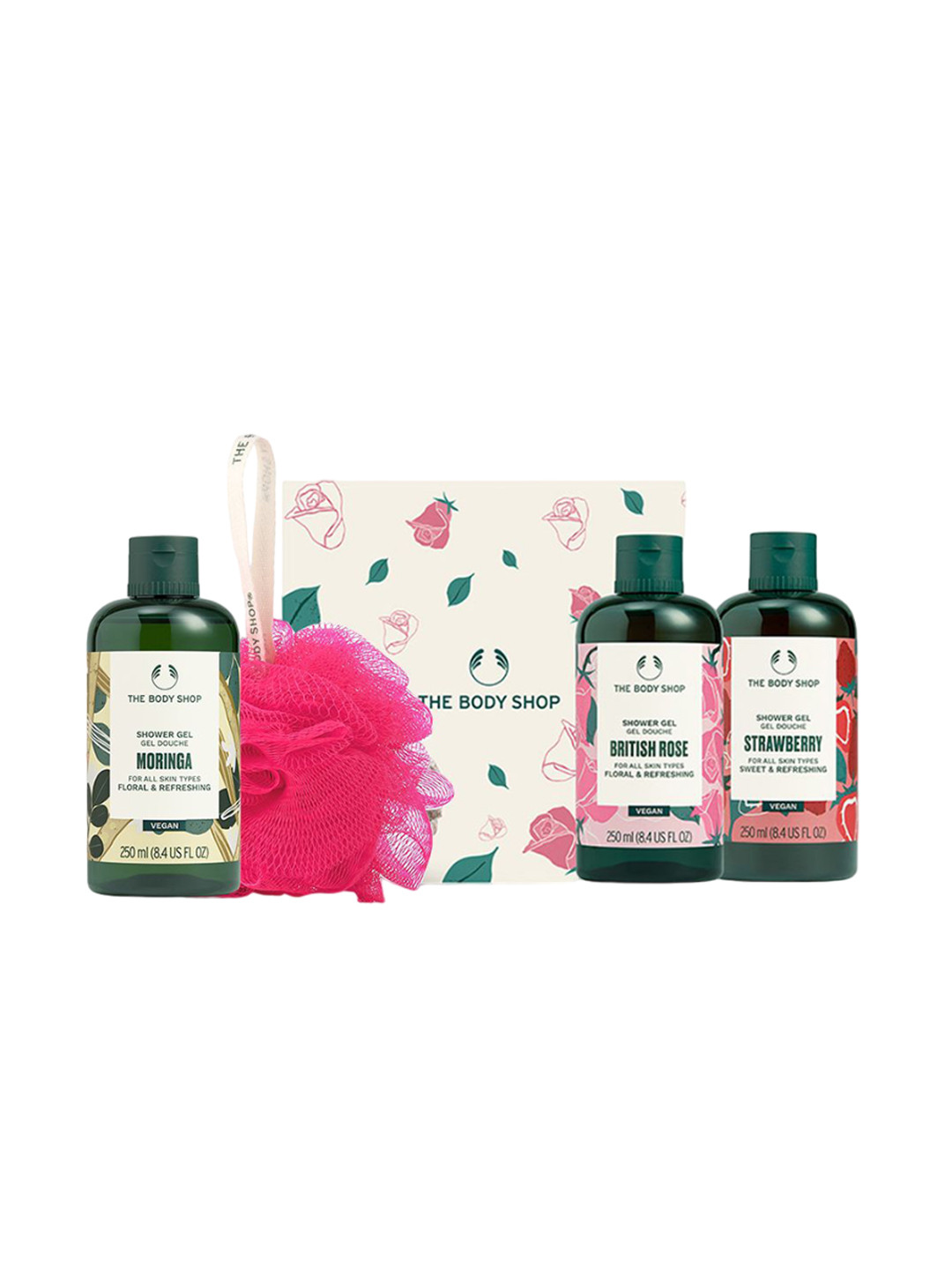 THE BODY SHOP Set Of 3 Moringa, British Rose & Strawberry Shower Gel - 250 ml Each