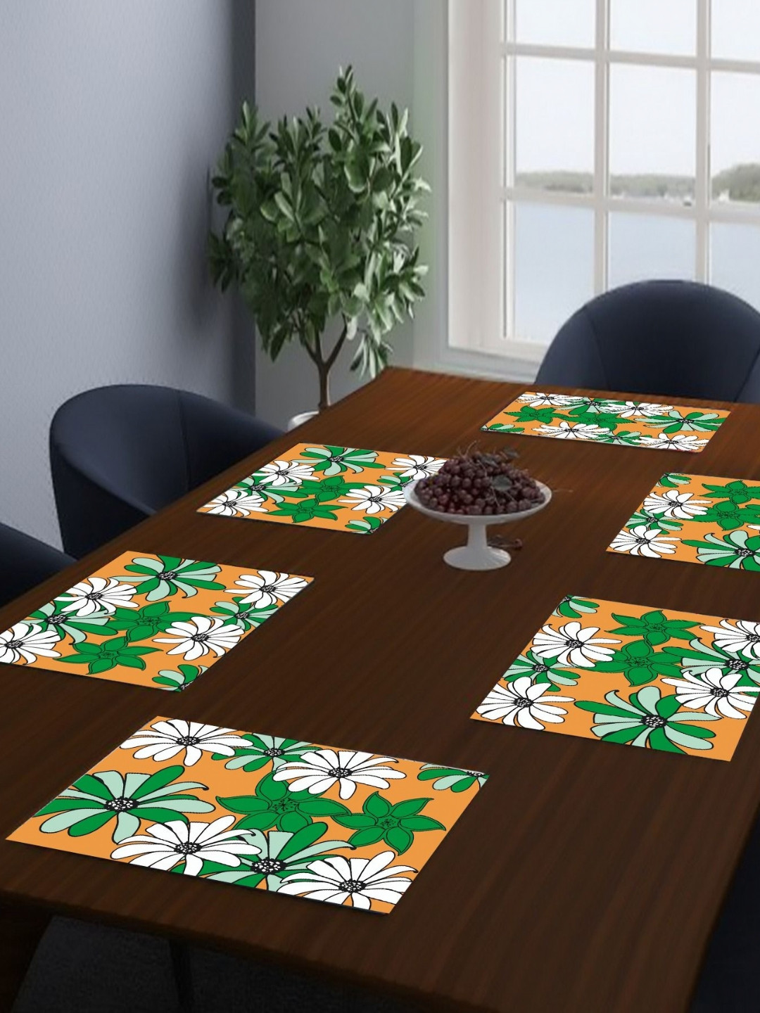LooMantha Yellow & Green 6 Pieces Rectangle Shaped Printed Table Placemats