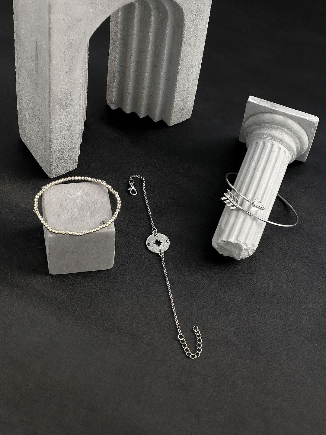 SOHI Set Of 3 Silver-Plated The Sailor's Multi-Layer Link Bracelet