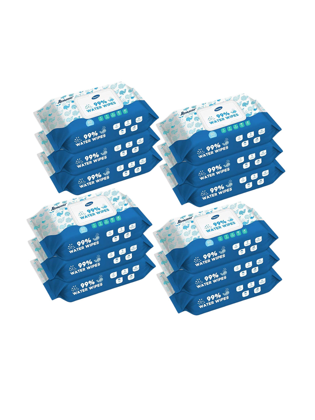 Romsons Dignity Set of 12 99% Water Baby Wipes With Aloevera - 80 Wipes Each