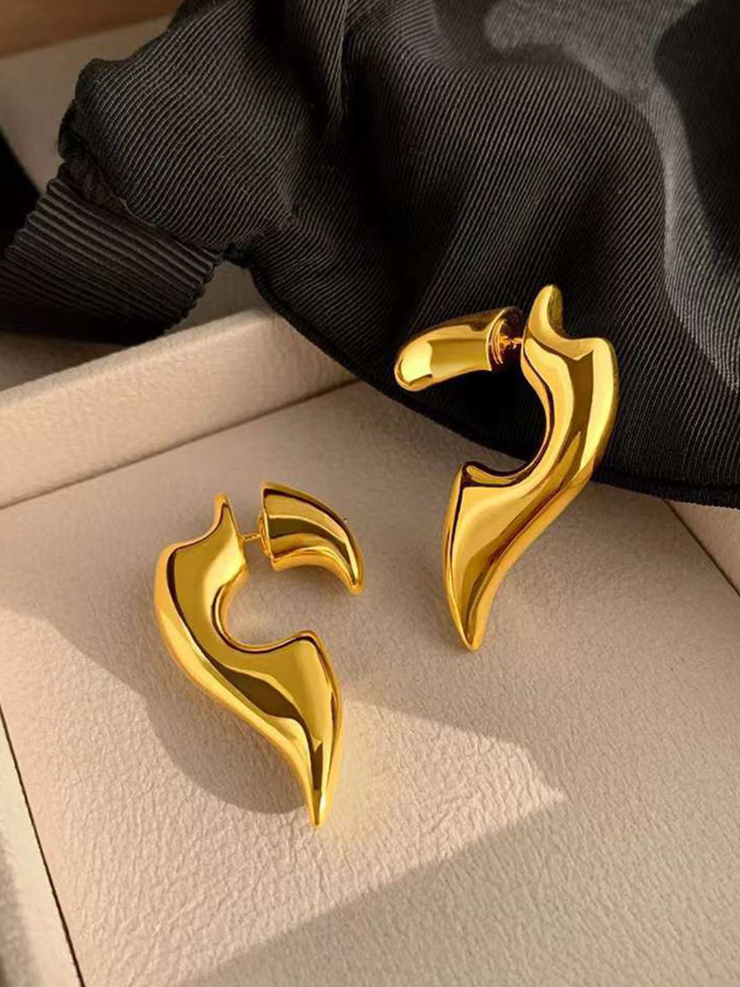 ZIVOM 18KT Gold-Plated Anti Tarnish Emerald Contemporary Drop Earrings