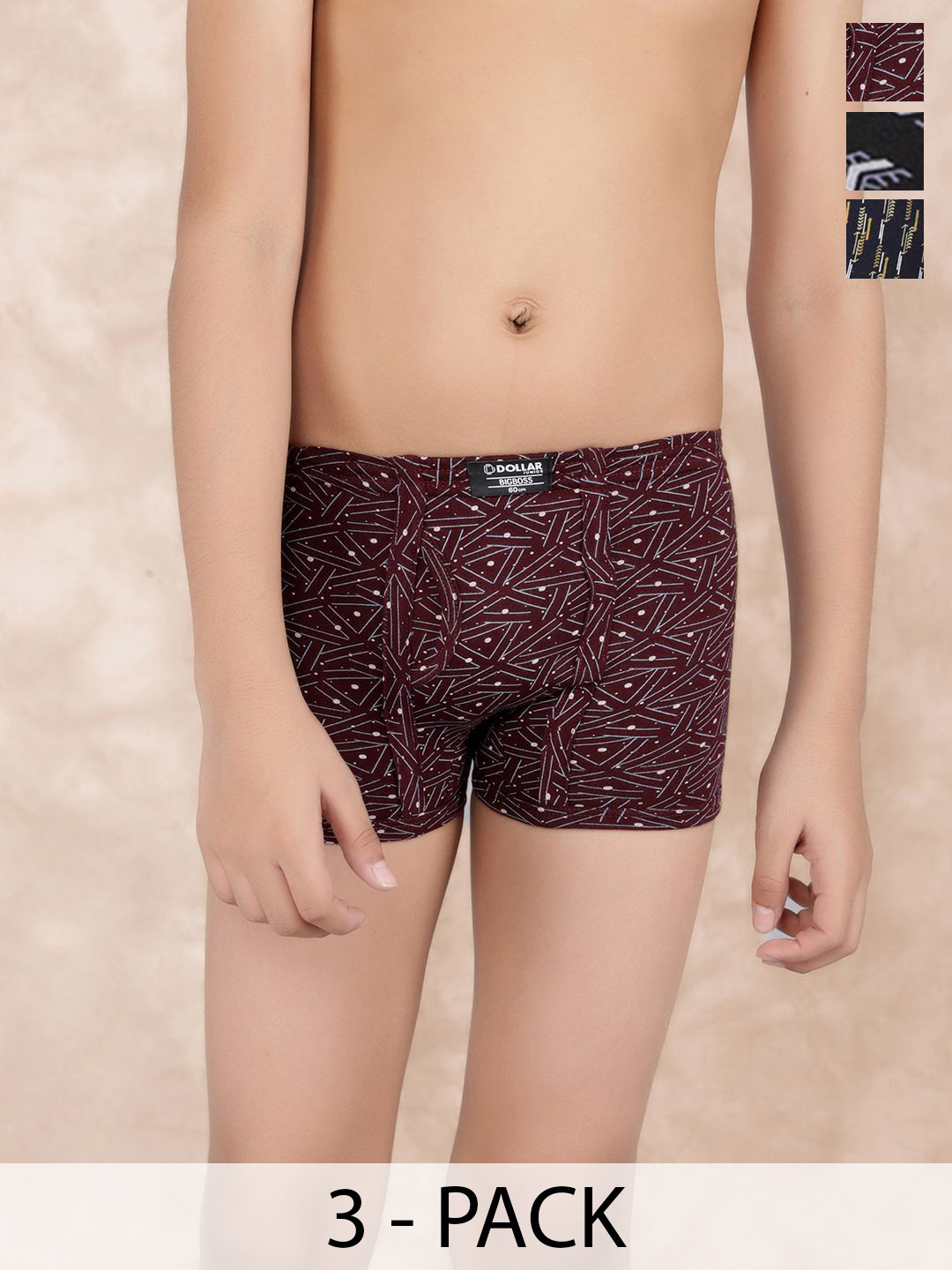 Dollar Bigboss Kid's Printed Pack of 3 Functional Fly Front Trunk