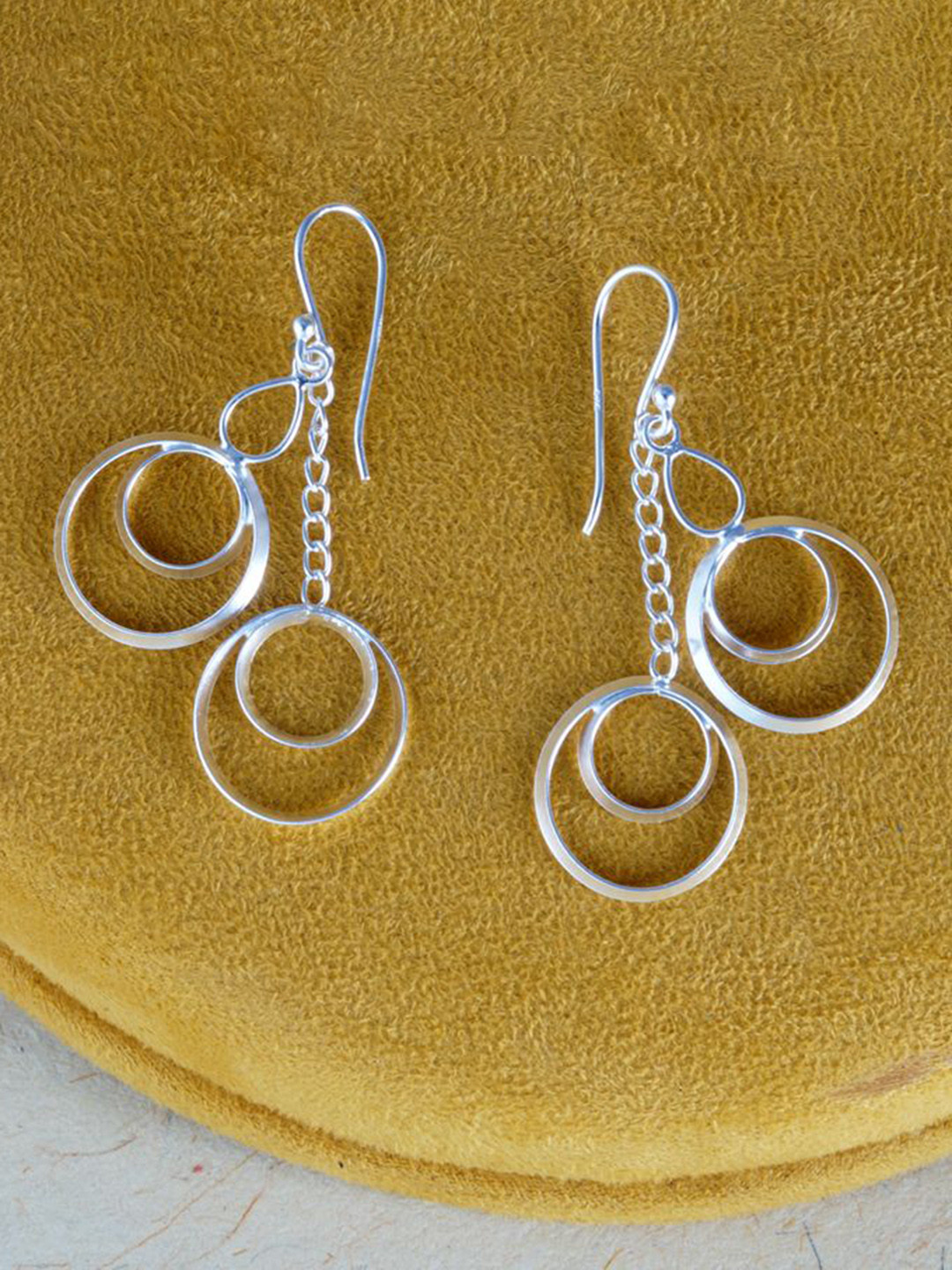 Tuanz Silver Jewelry 925 Sterling Silver Rhodium-Plated Circular Drop Earrings