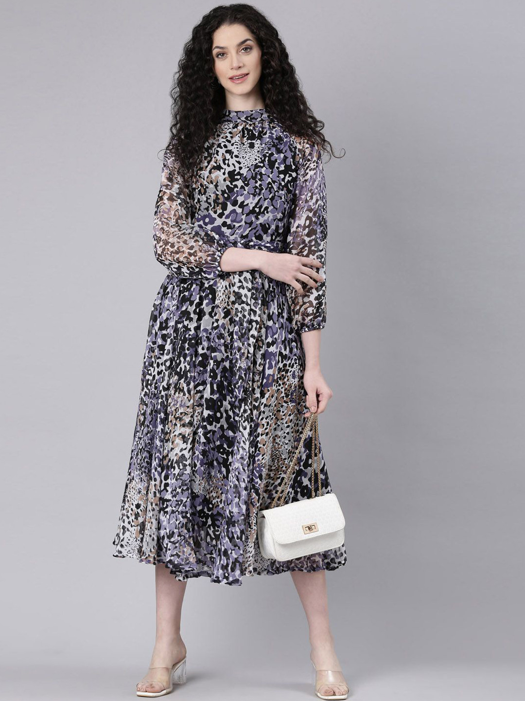 Souchii Animal Printed Fit & Flare Ethnic Midi Dress