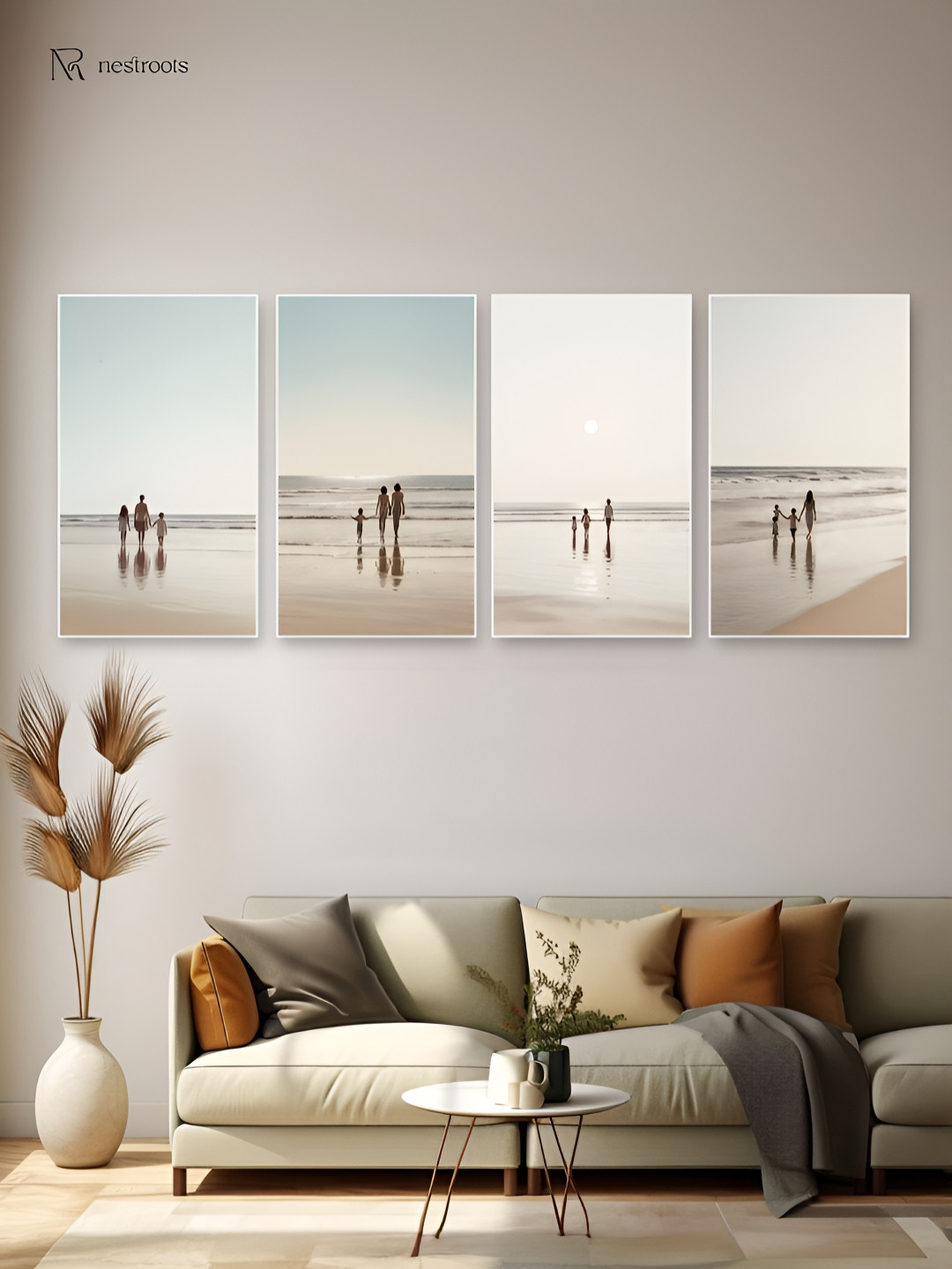 nestroots Family Beach Walk Canvas 4 Piece Wall Rectangle Paintings Wall Art - 24 x 36 In