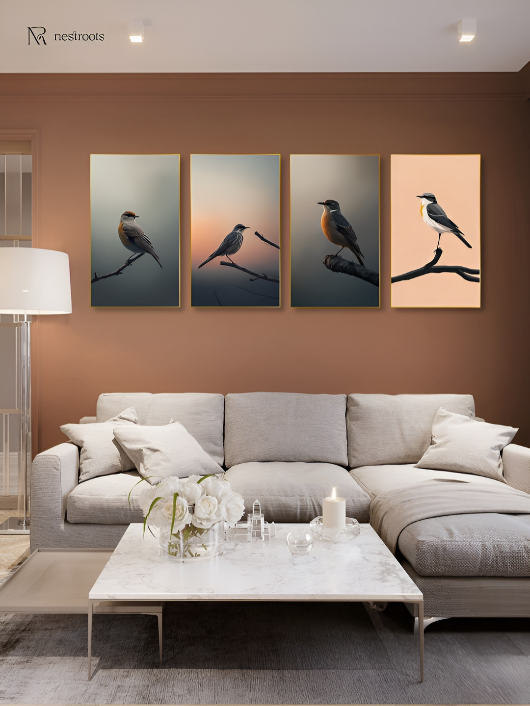 nestroots Bird Canvas 4 Piece Wall Rectangle Paintings Wall Art -48 x 24 In