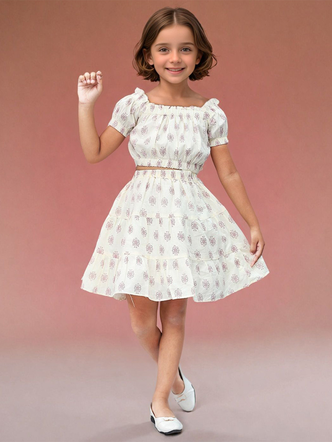 Toonyport Girls Printed Pure Cotton Top With Skirt
