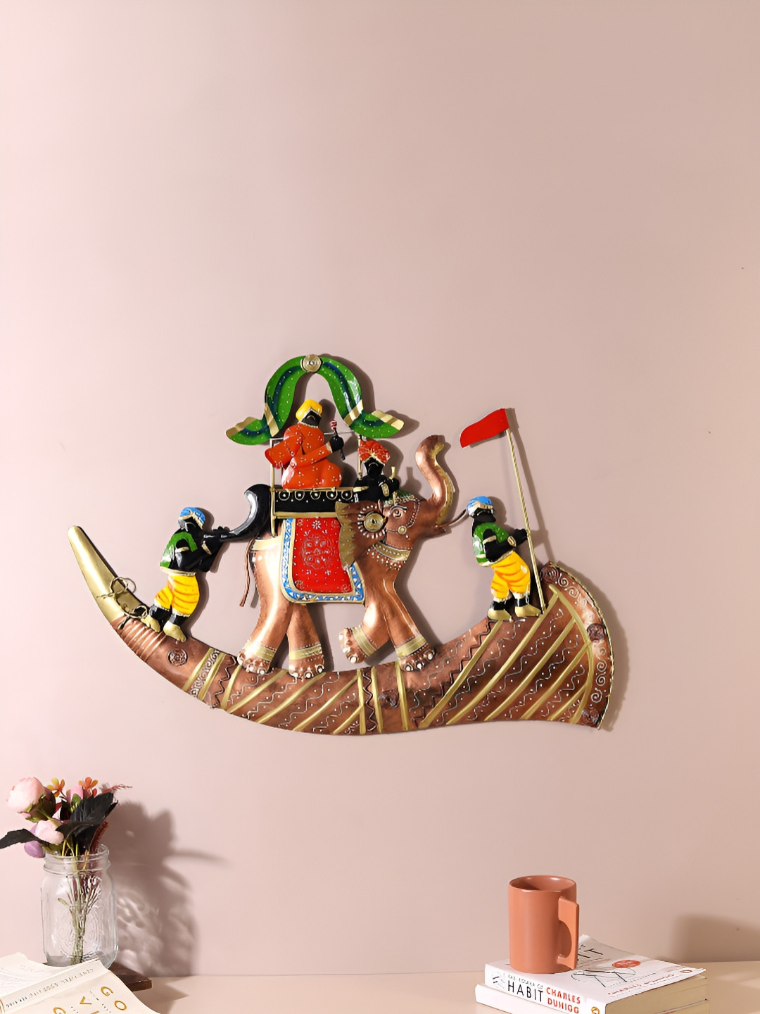 HABERE INDIA Metal Bohemian Glossy Hanging Hall Abstract Wall Decor-15.7In