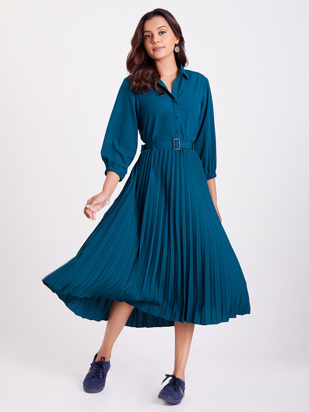 Krunal Raiyani Women Accordion Pleated Fit & Flare Maxi Dress